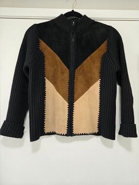 Designer Studio Originals Patchwork Suede Sweater